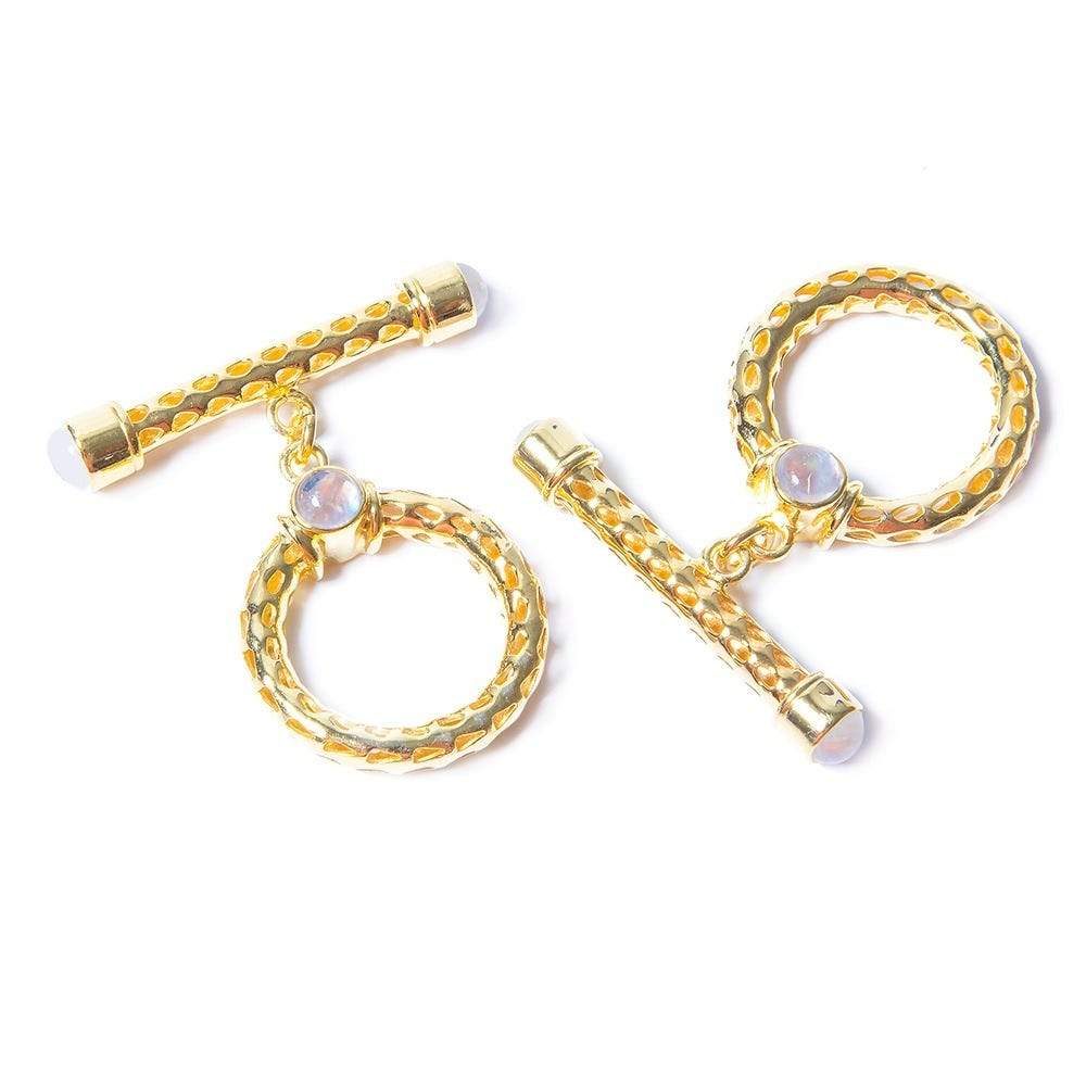 29x23mm Rainbow Moonstone Cabochon Filigree Vermeil Toggle 1 piece - Beadsofcambay.com