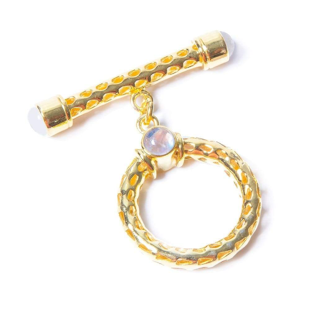 29x23mm Rainbow Moonstone Cabochon Filigree Vermeil Toggle 1 piece - Beadsofcambay.com