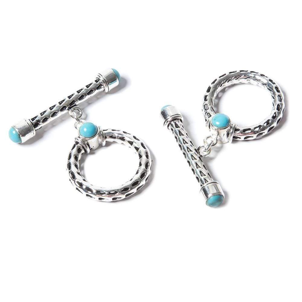 29x23mm Turquoise Cabochon Filigree Antiqued Sterling Silver Toggle 1 piece - Beadsofcambay.com