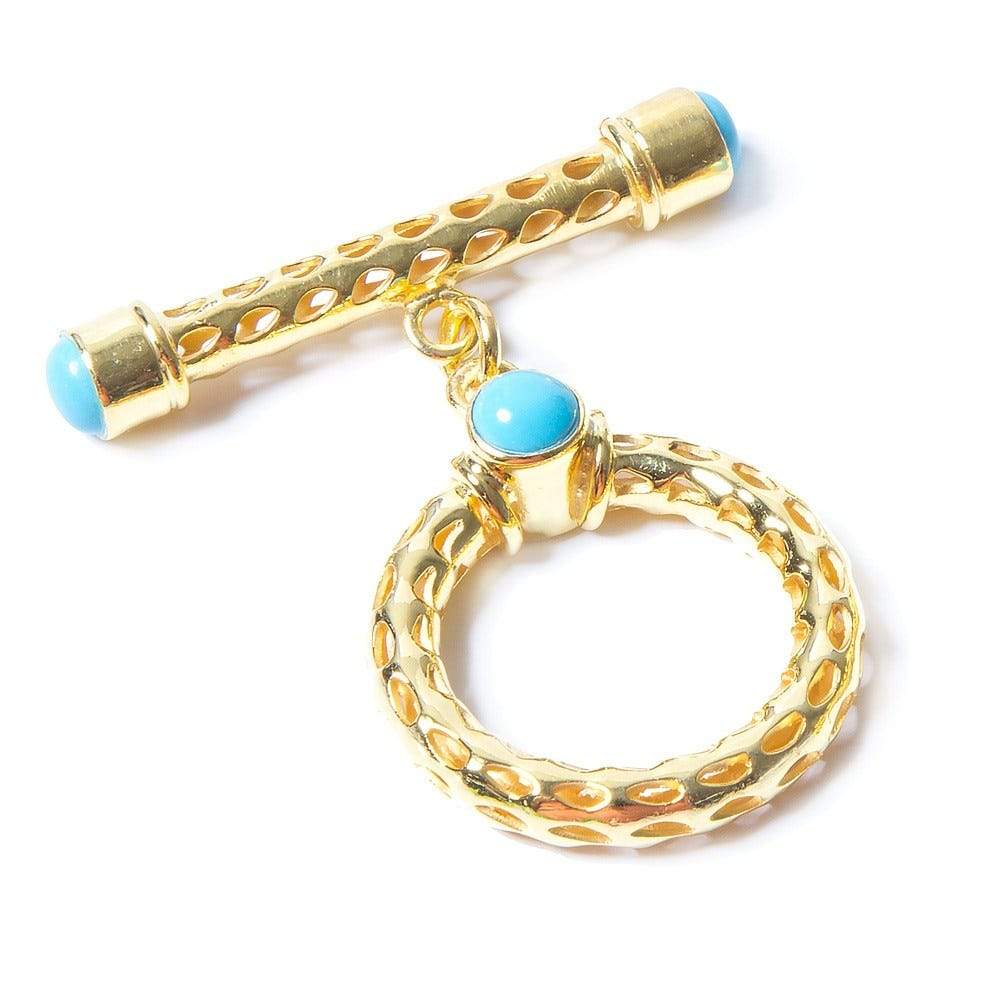 29x23mm Turquoise Cabochon Filigree Vermeil Toggle 1 piece - Beadsofcambay.com