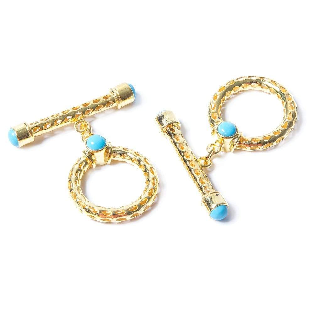 29x23mm Turquoise Cabochon Filigree Vermeil Toggle 1 piece - Beadsofcambay.com