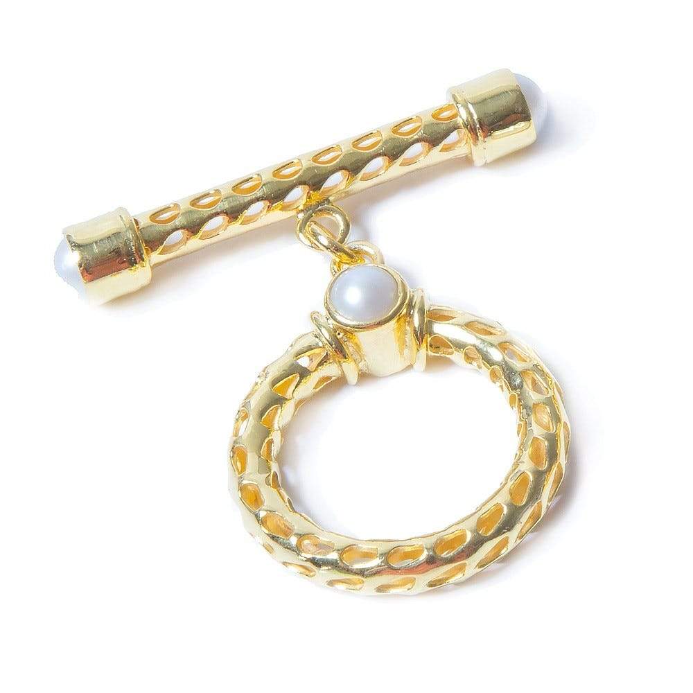 29x23mm White Pearl Cabochon Filigree Vermeil Toggle 1 piece - Beadsofcambay.com