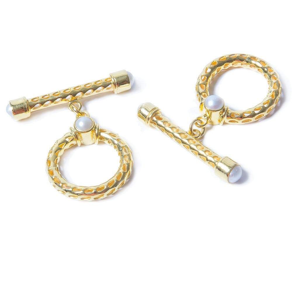 29x23mm White Pearl Cabochon Filigree Vermeil Toggle 1 piece - Beadsofcambay.com