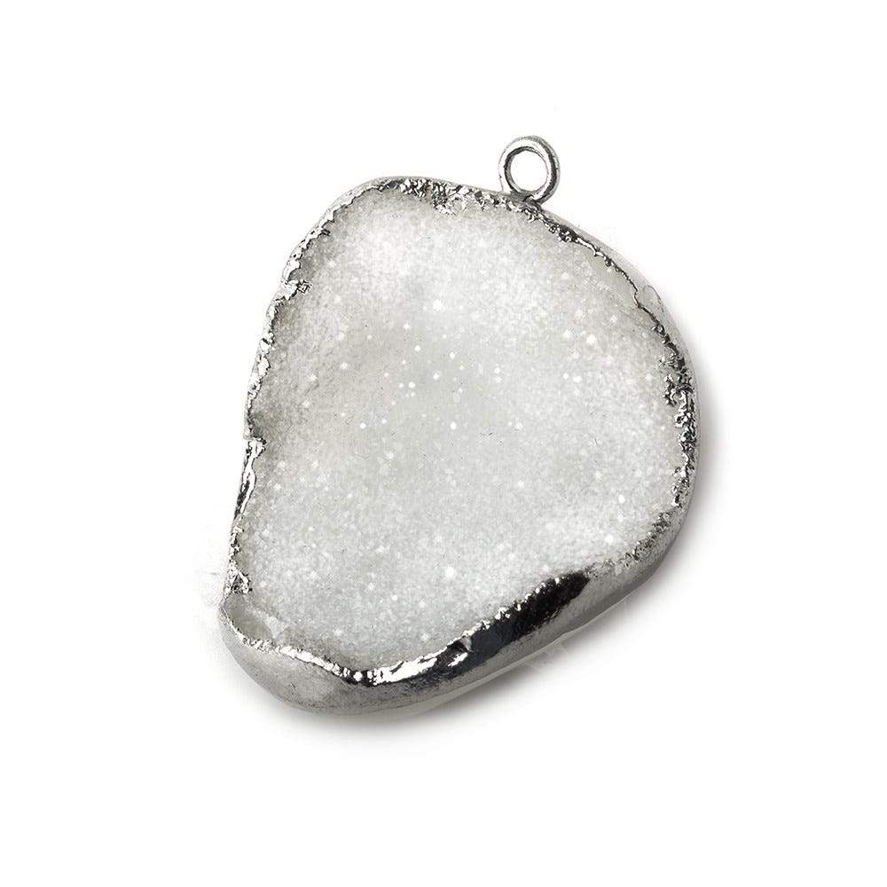 29x24x11mm Silver Leaf White Agate Drusy Concave Pendant - Beadsofcambay.com