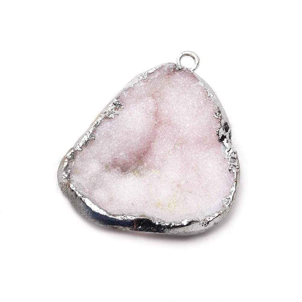 29x25x12mm Silver Leafed Soft Pink Agate Drusy Pendant 1 Focal Bead - Beadsofcambay.com