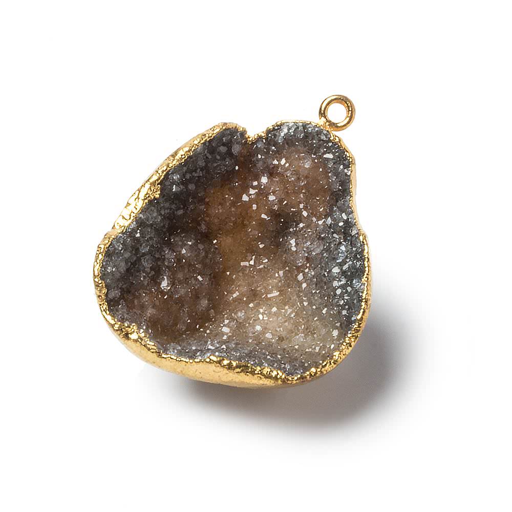 29x26x13mm Gold Leafed Smoky Brown Concave Drusy Focal Pendant 1 piece - Beadsofcambay.com