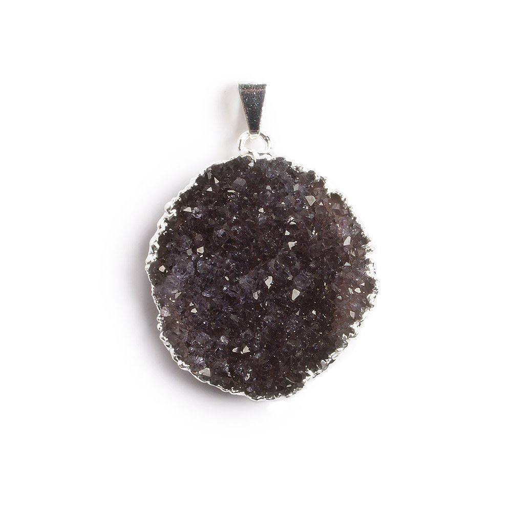 29x27mm Silver Leaf Edged Amethyst Freeshape Drusy with Bail 1 piece - Beadsofcambay.com