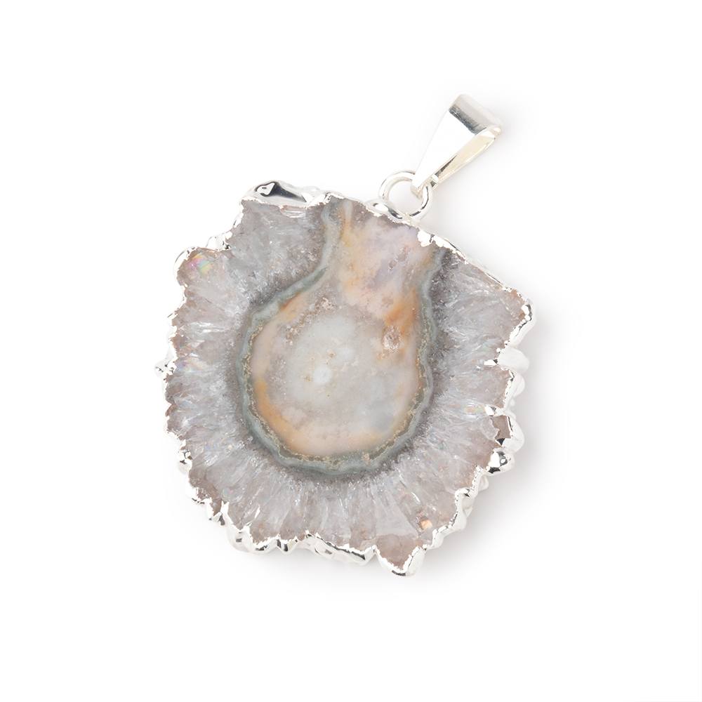 29x31mm Silver Leafed Amethyst Solar Quartz Slice Pendant 1 focal piece - Beadsofcambay.com