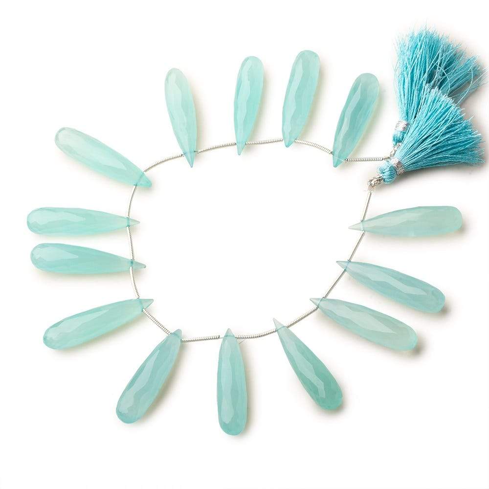 29x8mm Seafoam Blue Chalcedony elongated faceted tear drops 8 inch 14 beads - Beadsofcambay.com