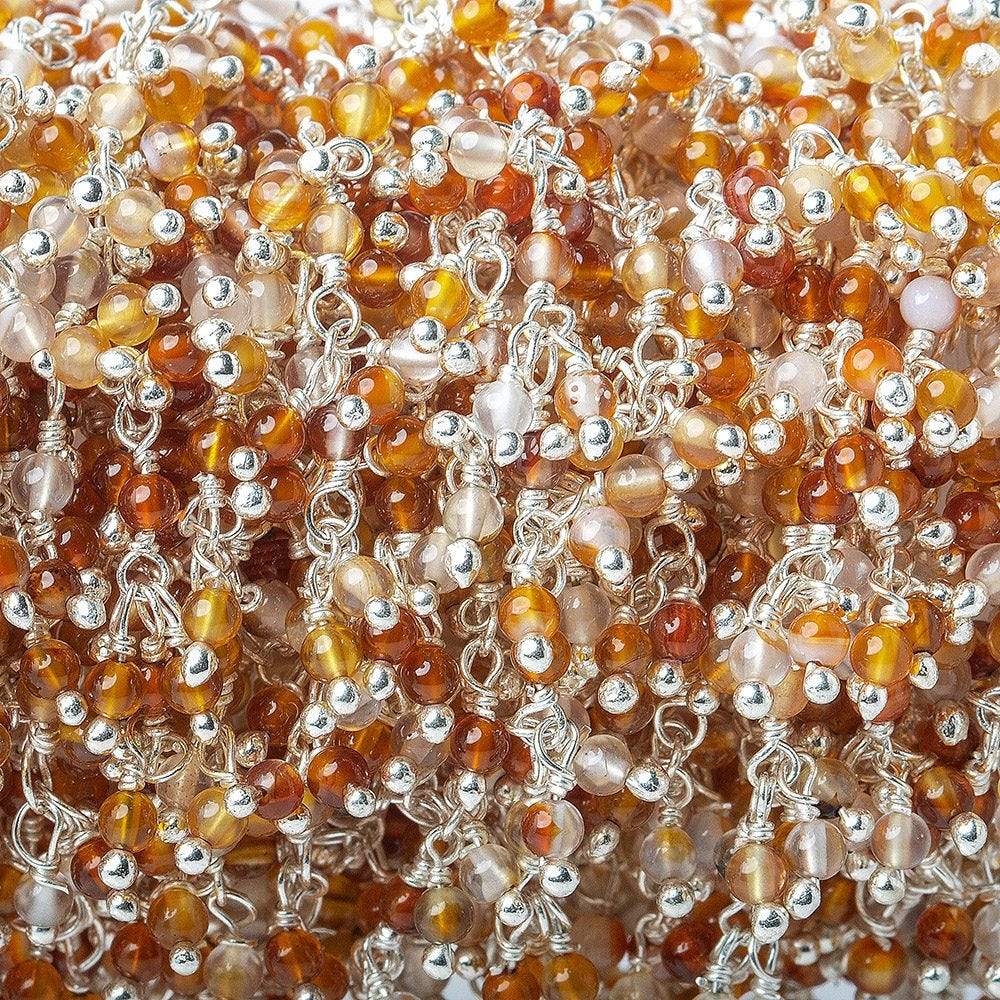 2mm Amber Chalcedony Silver plated Dangling Chain by the foot - Beadsofcambay.com