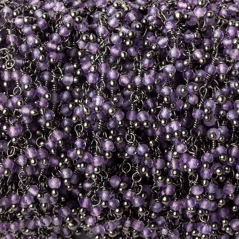 2mm Amethyst micro faceted round Black Gold plated Dangling Chain by the foot - Beadsofcambay.com