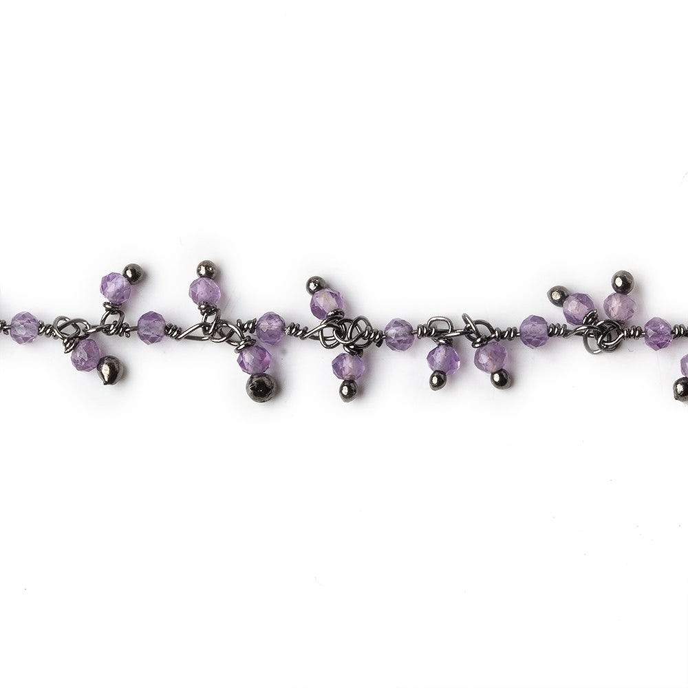 2mm Amethyst micro faceted round Black Gold plated Dangling Chain by the foot - Beadsofcambay.com