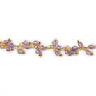 2mm Amethyst micro faceted round Gold plated Dangling Chain by the foot - Beadsofcambay.com