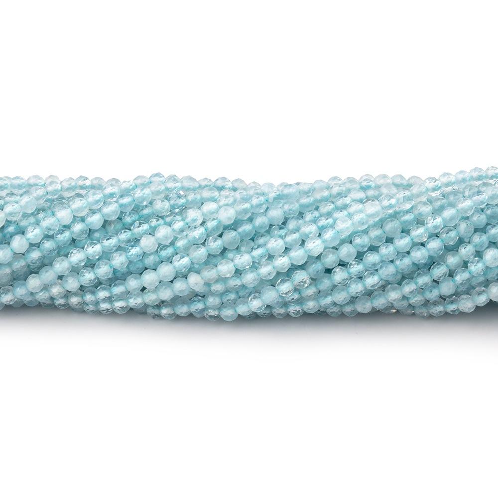 2mm Aquamarine Micro Faceted Round Beads 12.5 inch 157 pieces - Beadsofcambay.com