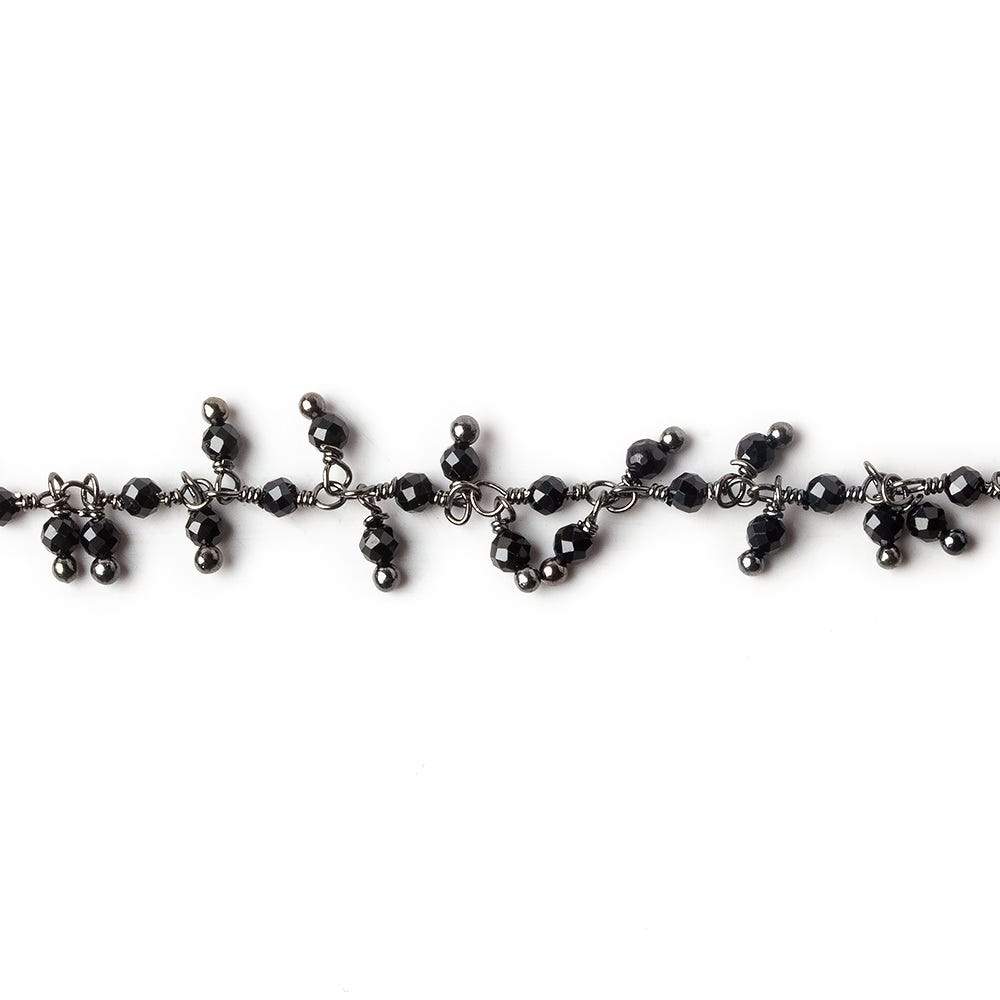 2mm Black Spinel micro faceted round Black Gold plated Dangling Chain by the foot - Beadsofcambay.com