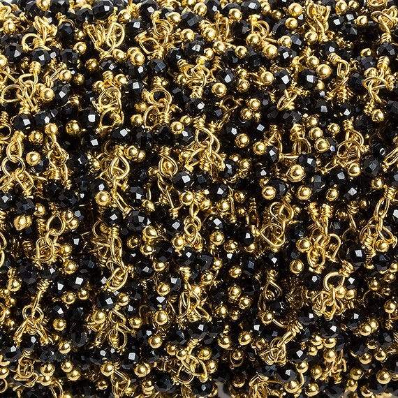 2mm Black Spinel micro faceted round Gold Dangling Chain by the foot 110 pcs - Beadsofcambay.com