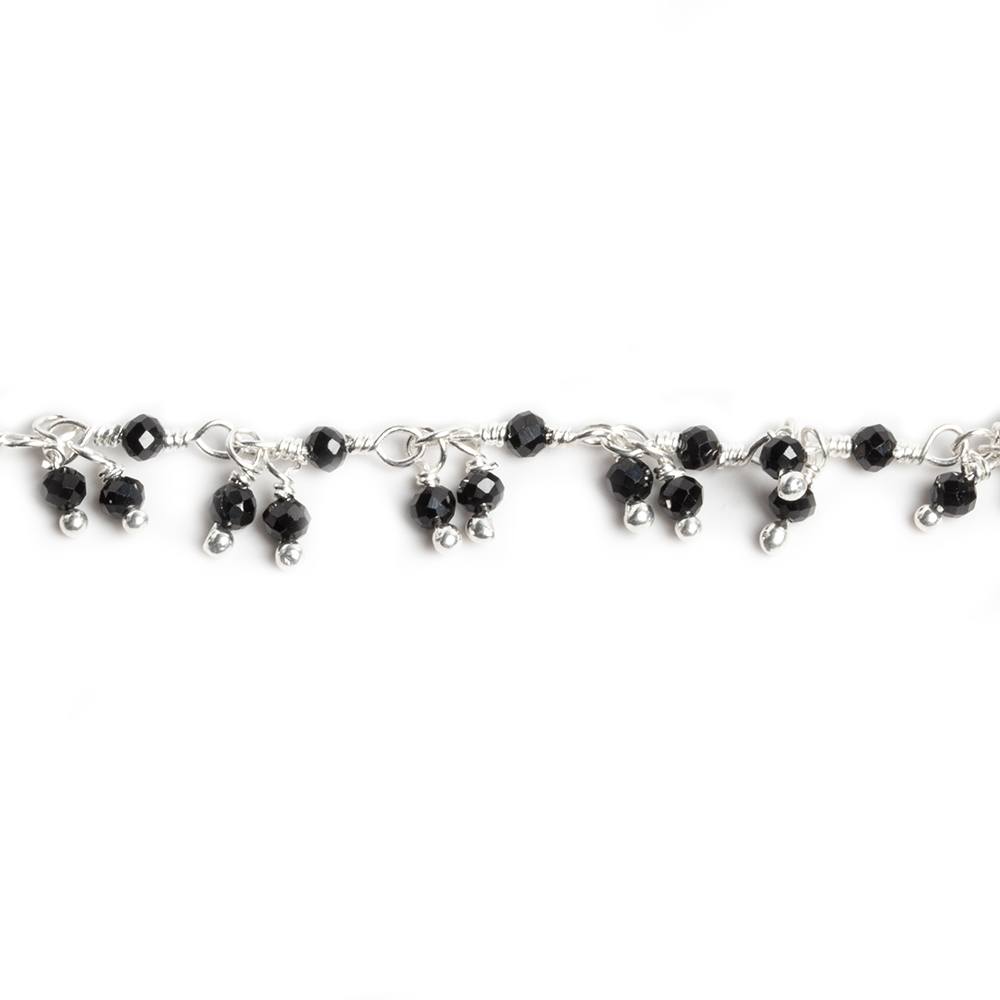 2mm Black Spinel micro faceted round Silver plated Dangling Chain by the foot 110 pcs - Beadsofcambay.com