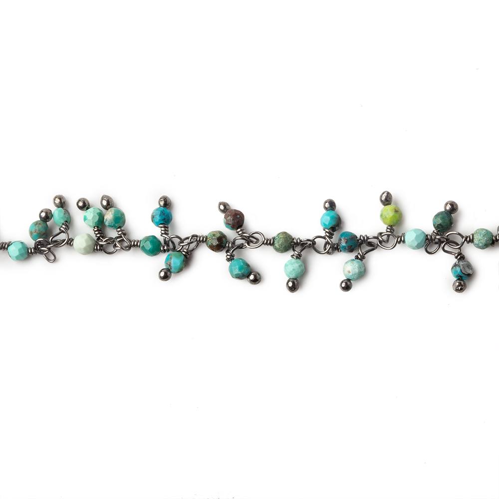 2mm Chinese Turquoise micro faceted round Black Gold Dangling Chain by the foot - Beadsofcambay.com