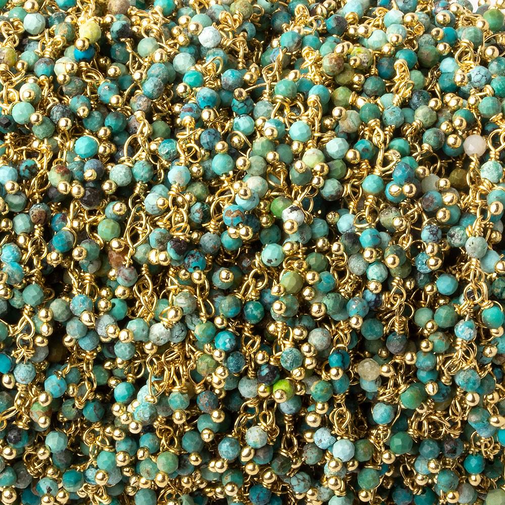 2mm Chinese Turquoise micro faceted round Gold Dangling Chain by the foot - Beadsofcambay.com