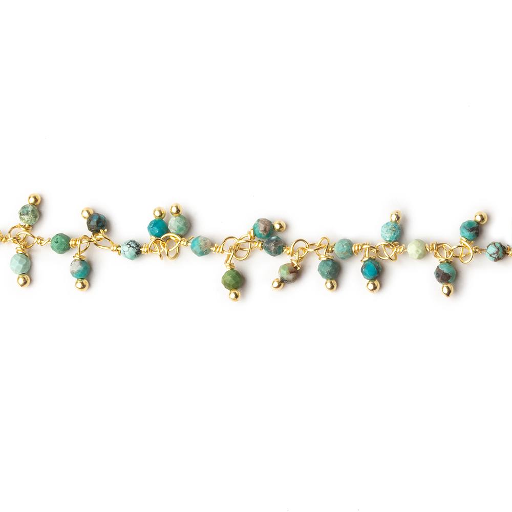 2mm Chinese Turquoise micro faceted round Gold Dangling Chain by the foot - Beadsofcambay.com