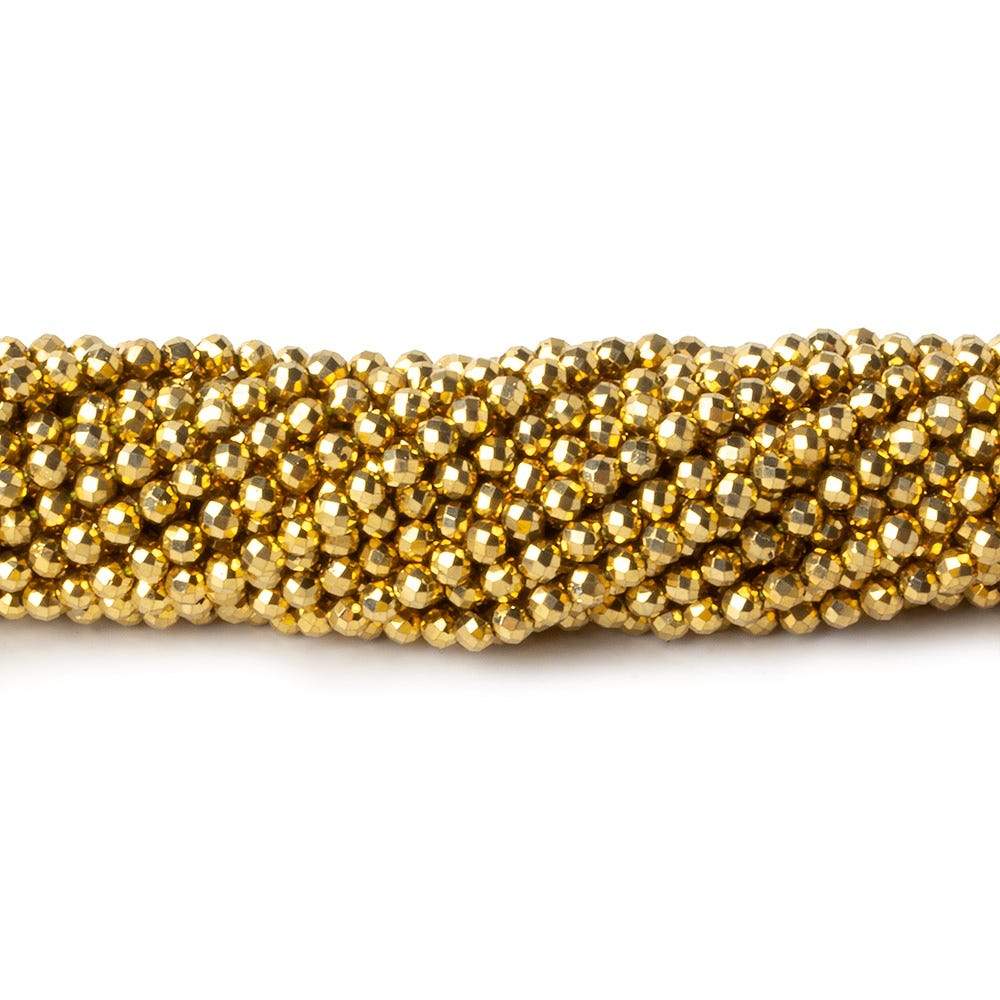 2mm Golden Metallic plated Pyrite micro faceted rounds 12.5 inch 170 pieces - Beadsofcambay.com