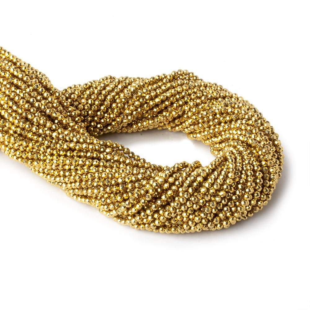 2mm Golden Metallic plated Pyrite micro faceted rounds 12.5 inch 170 pieces - Beadsofcambay.com