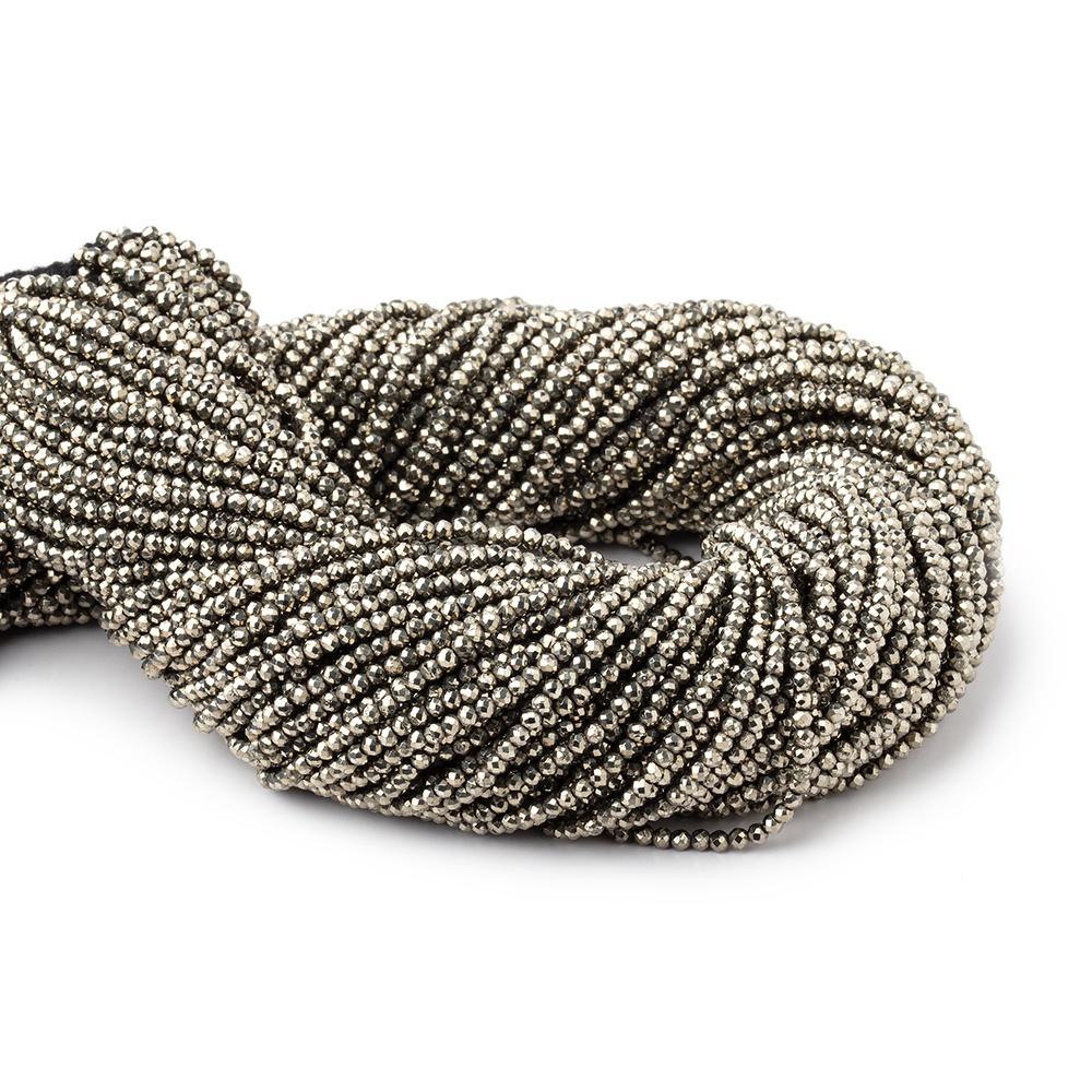 2mm Golden Pyrite microfaceted round beads 13 inch 155 pieces - Beadsofcambay.com