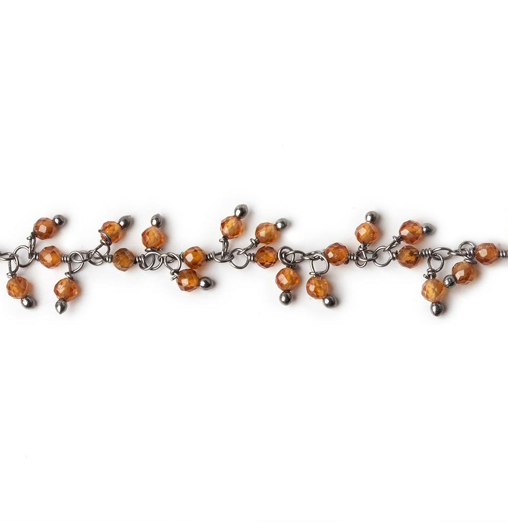2mm Hessonite Garnet microfaceted round Black Gold Dangling Chain by the foot - Beadsofcambay.com