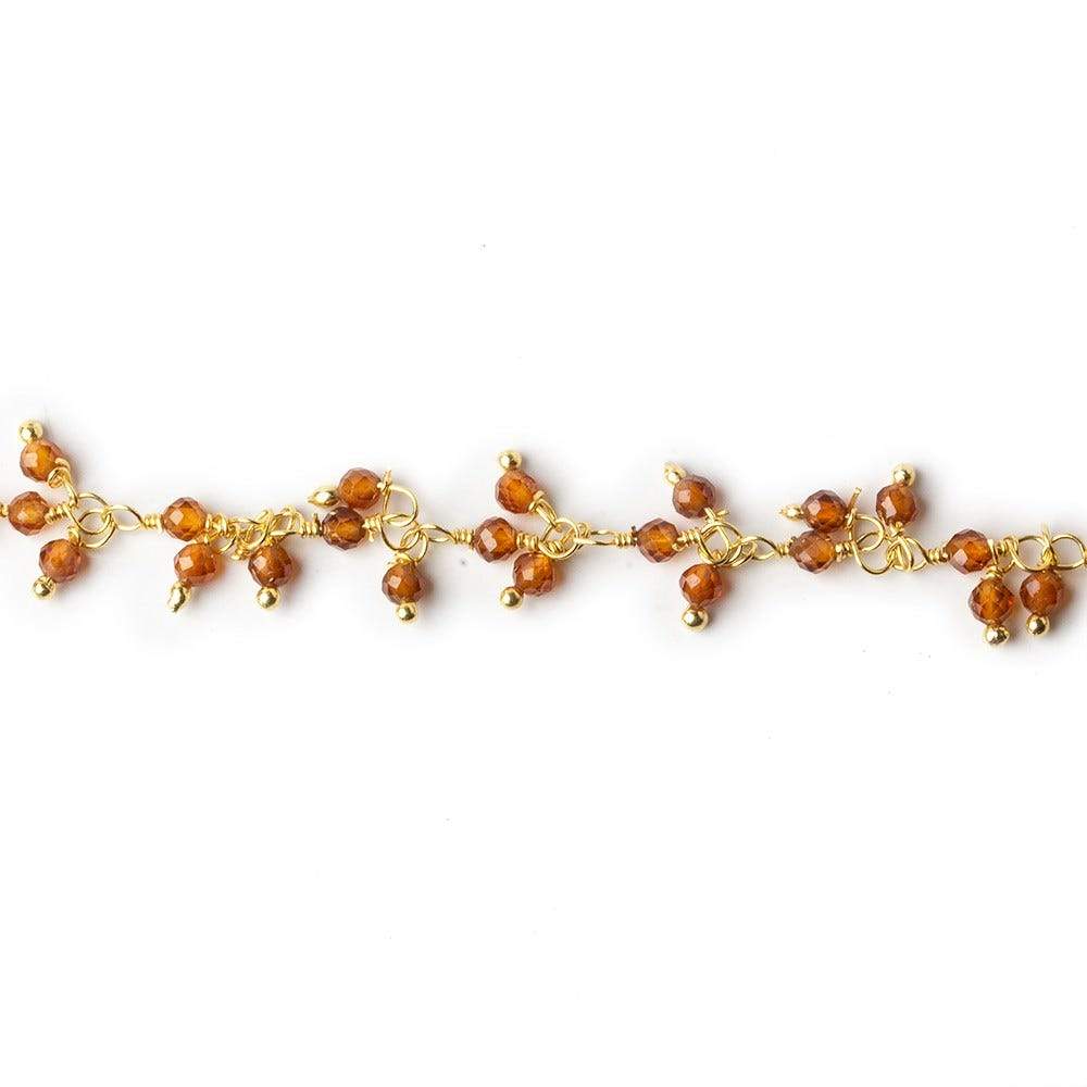 2mm Hessonite Garnet microfaceted round Gold plated Dangling Chain by the foot - Beadsofcambay.com