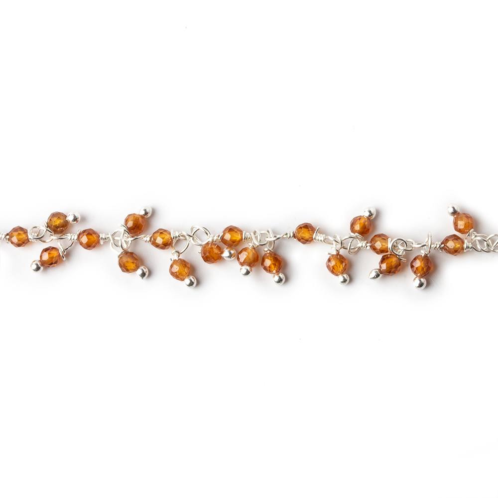 2mm Hessonite Garnet microfaceted round Silver Dangling Chain by the foot - Beadsofcambay.com