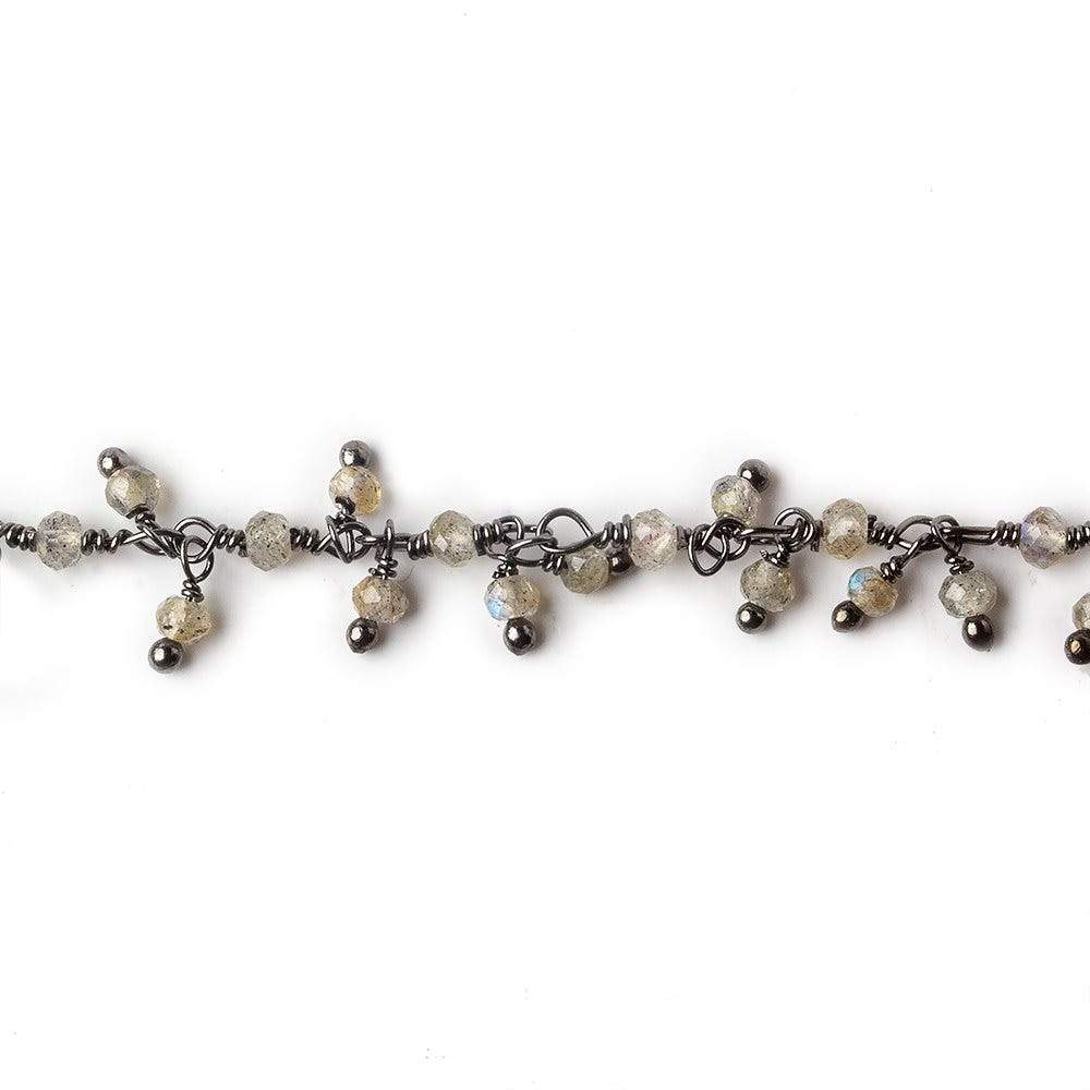 2mm Labradorite micro faceted rondelle Black Gold Dangling Chain by the foot - Beadsofcambay.com