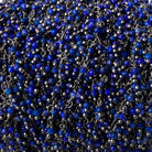 2mm Lapis Lazuli micro faceted round Black Gold plated Dangling Chain by the foot - Beadsofcambay.com