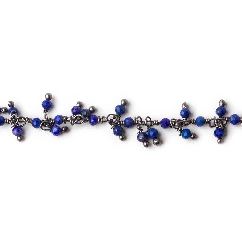 2mm Lapis Lazuli micro faceted round Black Gold plated Dangling Chain by the foot - Beadsofcambay.com