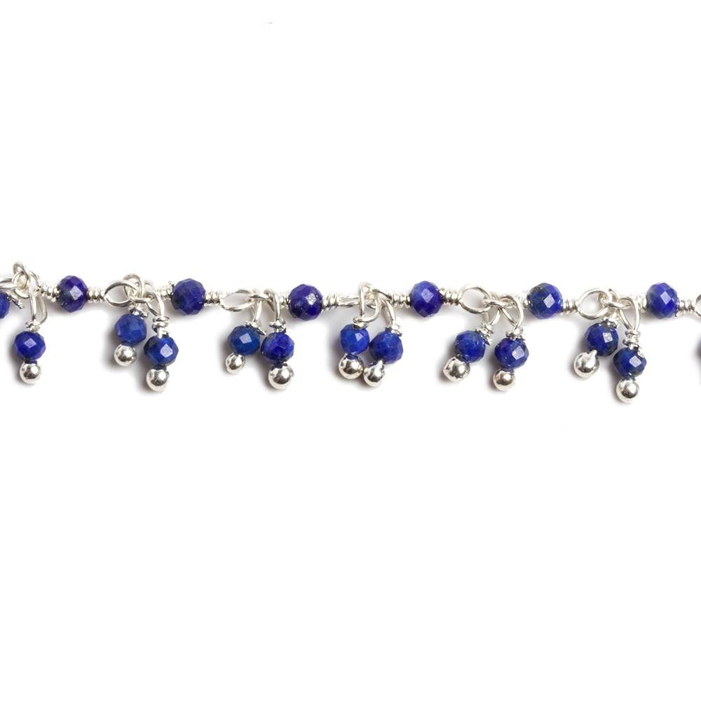 2mm Lapis micro faceted round Silver plated Dangling Chain by the foot 110 pcs - Beadsofcambay.com