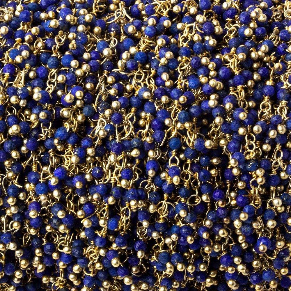 2mm Matte Lapis micro faceted round Gold Dangling Chain by the foot 110 pcs - Beadsofcambay.com