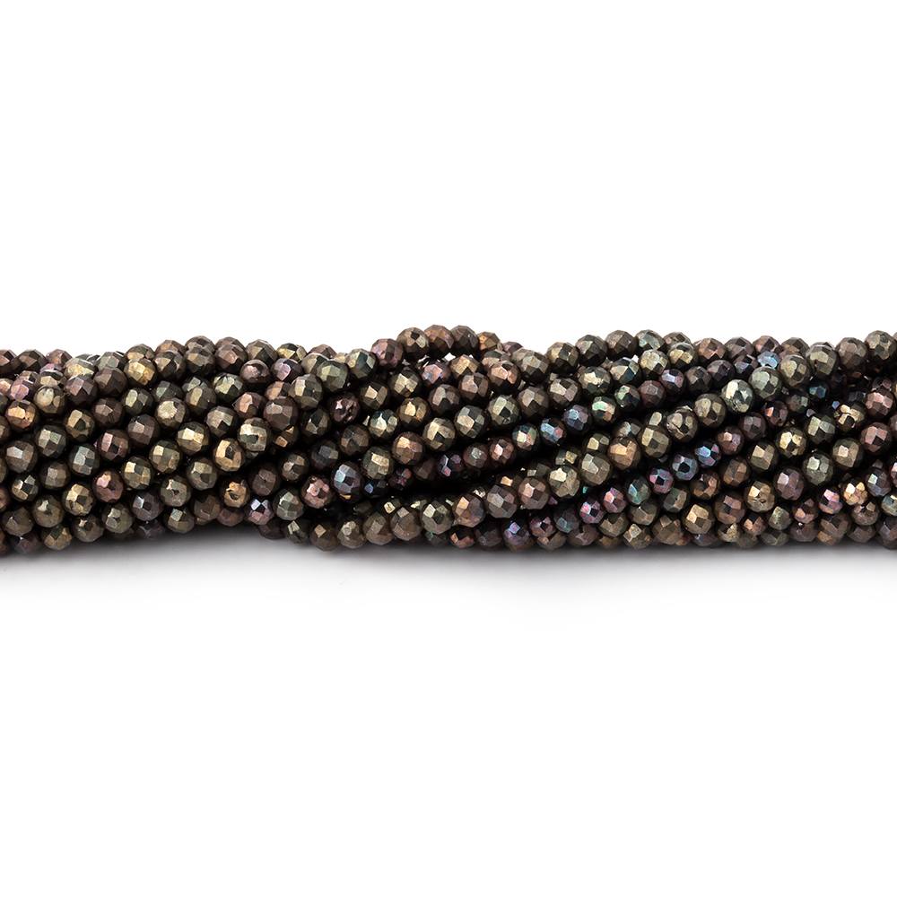 2mm Metallic Chocolate Black Spinel Micro Faceted Rounds 13 inch 183 beads - Beadsofcambay.com