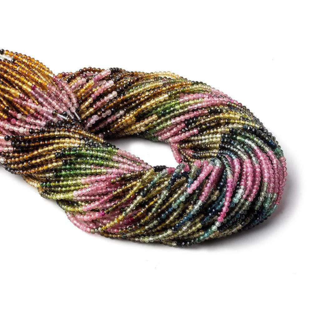 2mm Multi Color Tourmaline faceted round beads 13 inch 180 pieces - Beadsofcambay.com
