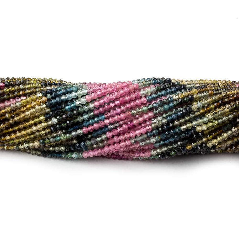 2mm Multi Color Tourmaline faceted round beads 13 inch 180 pieces - Beadsofcambay.com
