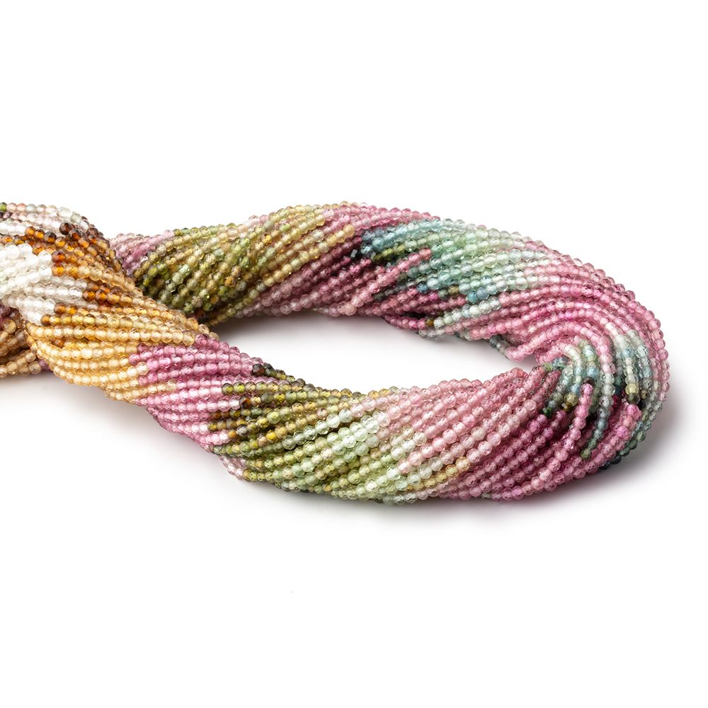 2mm Multi Color Tourmaline Micro Faceted Rondelle Beads 12.5 inch 190 pieces - Beadsofcambay.com