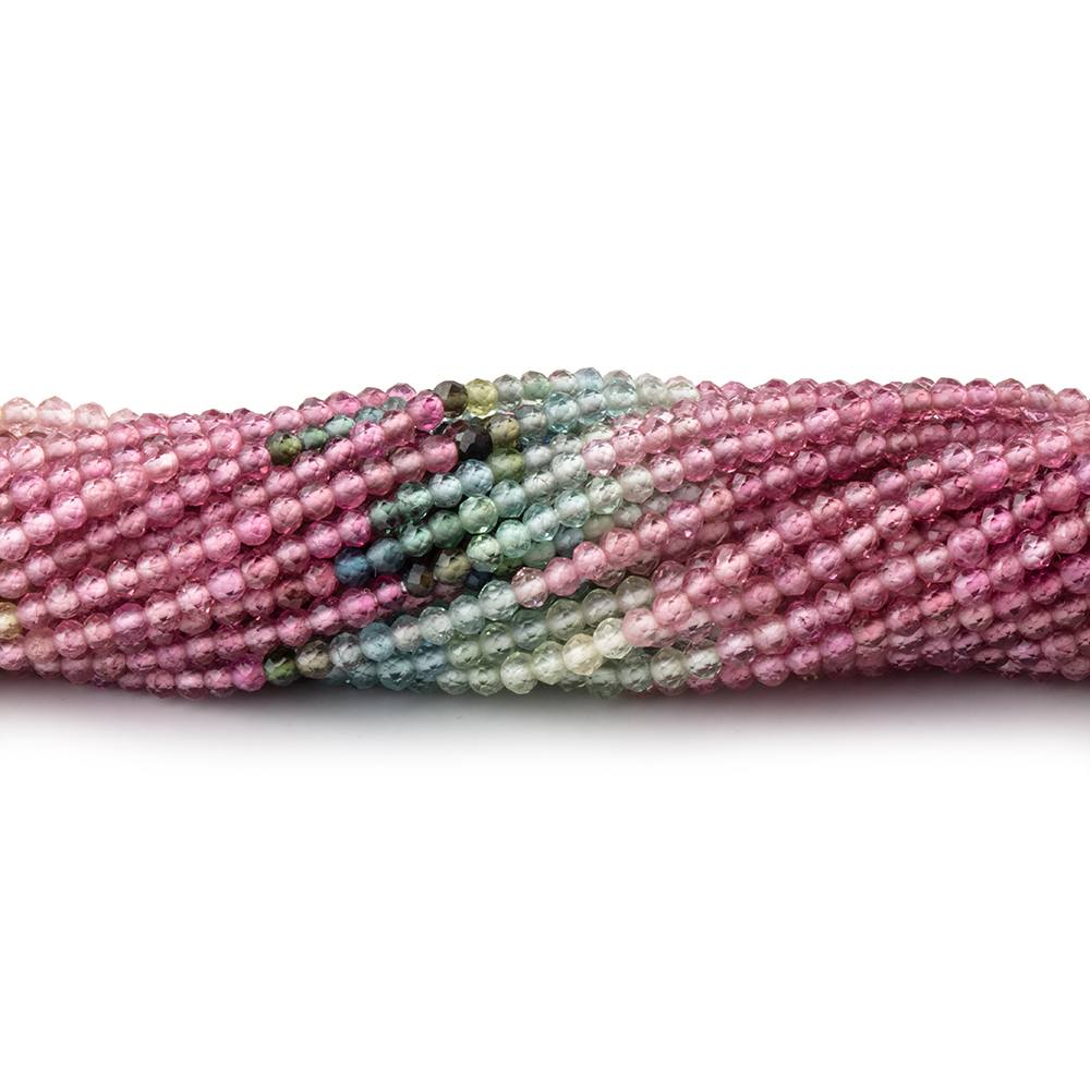 2mm Multi Color Tourmaline Micro Faceted Rondelle Beads 12.5 inch 190 pieces - Beadsofcambay.com