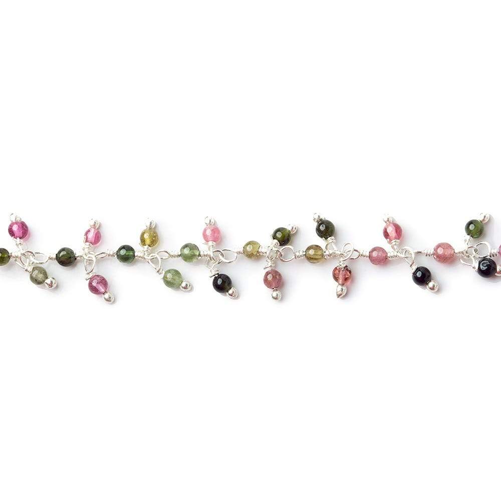 2mm Multi Color Tourmaline plain round Silver plated Dangling Chain by the foot - Beadsofcambay.com