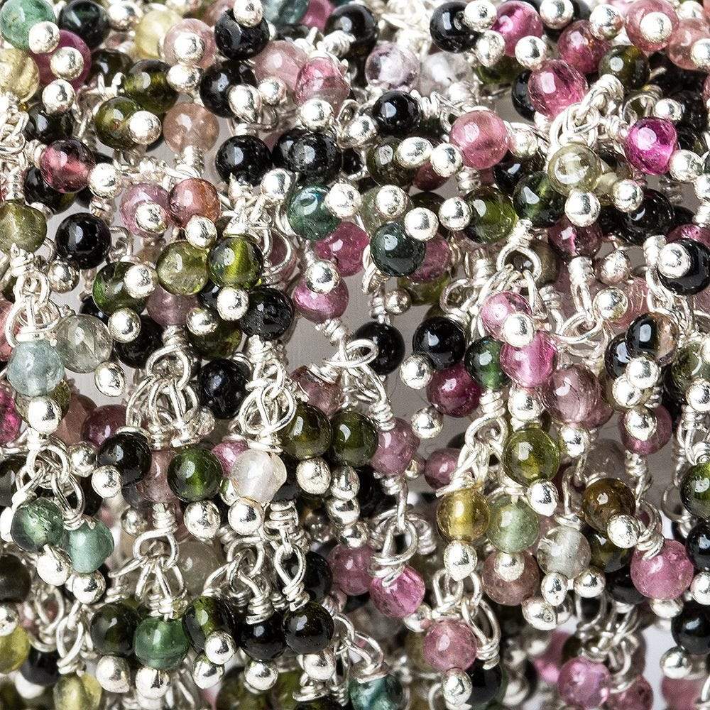 2mm Multi Color Tourmaline plain round Silver plated Dangling Chain by the foot - Beadsofcambay.com