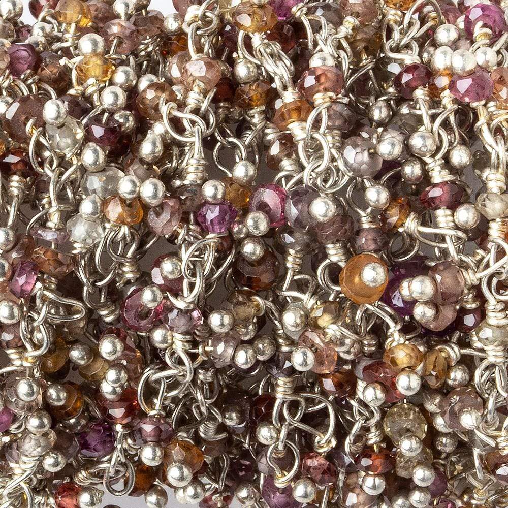 2mm Multi Garnet microfaceted round Silver Dangling Chain by the foot - Beadsofcambay.com