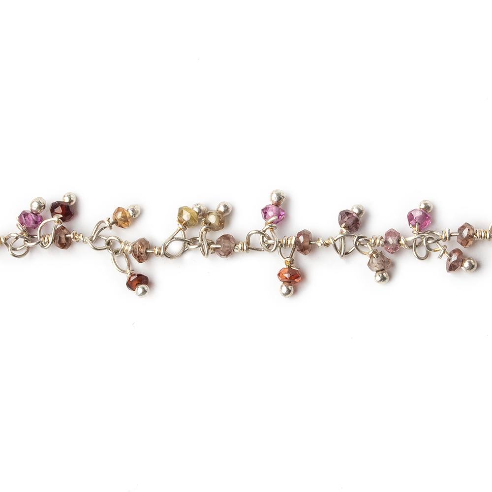 2mm Multi Garnet microfaceted round Silver Dangling Chain by the foot - Beadsofcambay.com