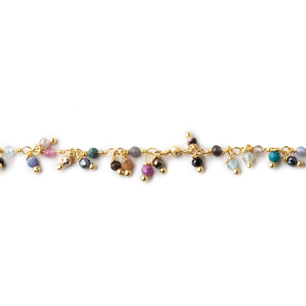 2mm MultiColor Gemstone micro faceted round Gold Dangling Chain by the foot - Beadsofcambay.com