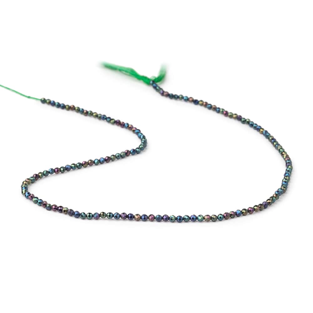2mm Mystic Green Peacock Black Spinel micro-faceted rounds 13 inch 175 beads AAA - Beadsofcambay.com