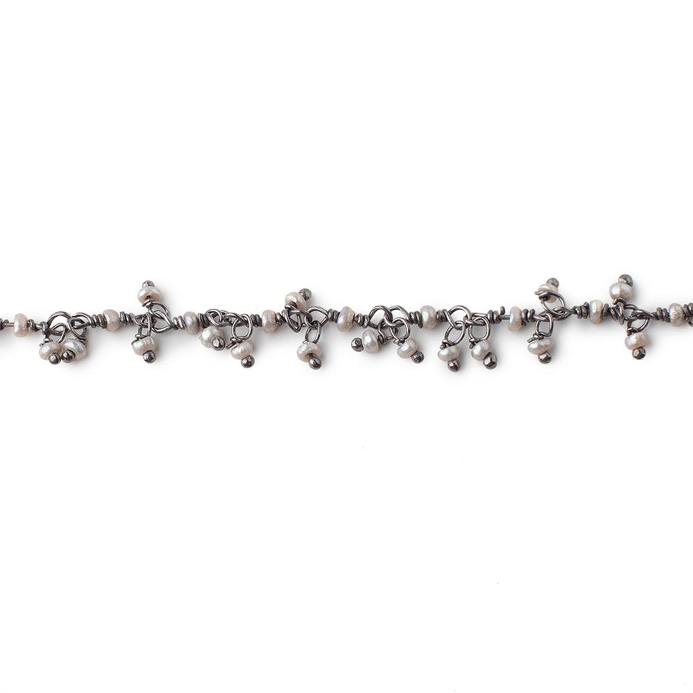 2mm Off White Seed Pearls on Black Gold .925 Dangling Chain by the Foot - Beadsofcambay.com