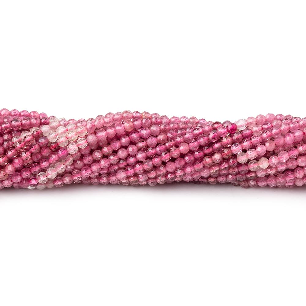 2mm Pink Tourmaline Micro Faceted Round Beads 12.5 inch 156 pieces - Beadsofcambay.com