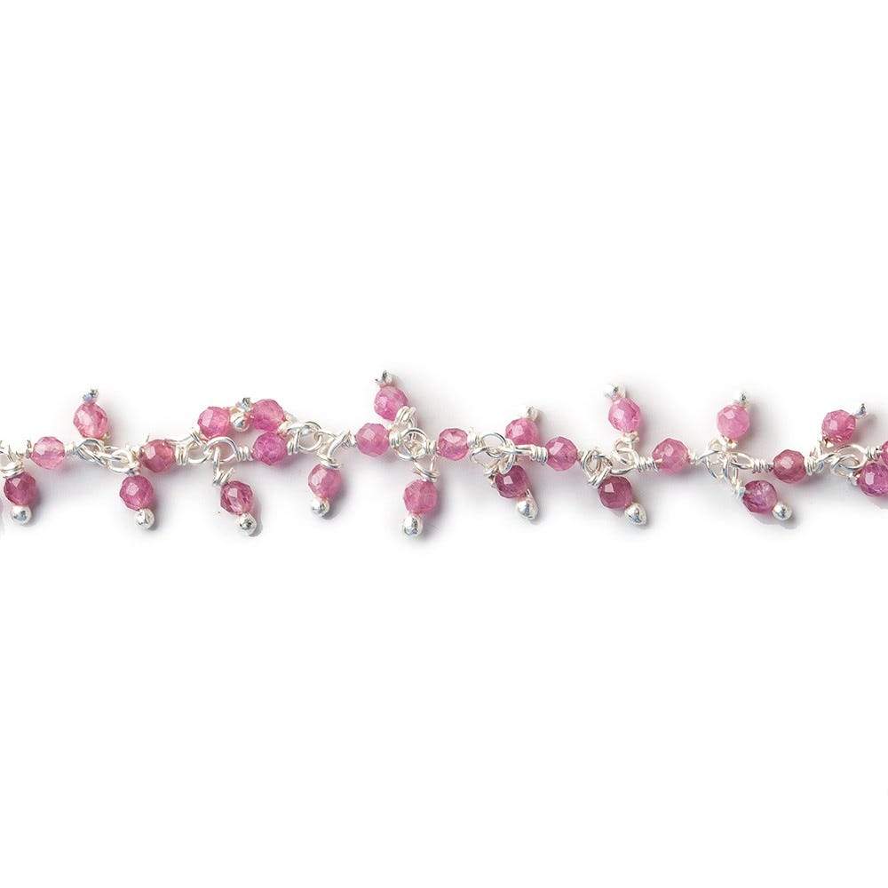 2mm Pink Tourmaline micro faceted round Silver .925 Dangle Chain by the foot - Beadsofcambay.com