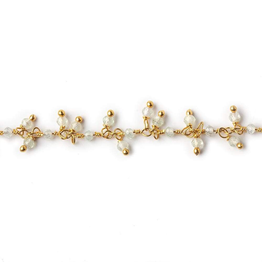 2mm Prehnite micro faceted round Gold plated Dangling Chain by the foot - Beadsofcambay.com